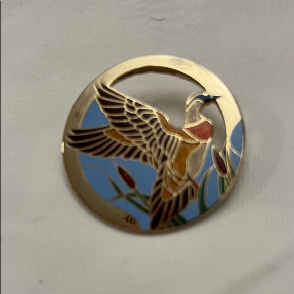 Jewelry - Gold-tone Hummingbird Enamel Decorative Pin - Blue, Brown, Orange